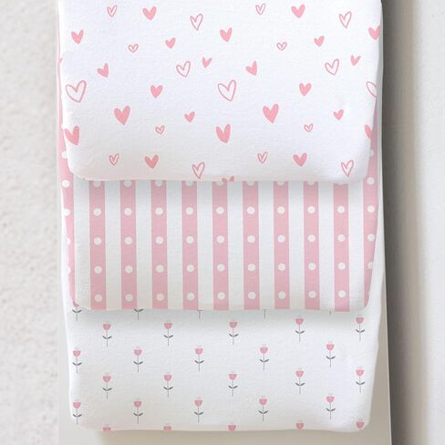 100% Organic Cotton Baby Lounger or Changing Pad Covers with Reenforced Safety Strap Holes. Fits Evolur, Munchkin, Delta, Snuggle Me and More. Multi-Use, Pink for Girl. 3 Pk of Covers Only. in Saudi Arabia