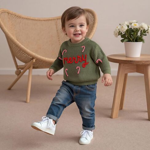 Toddler Baby Girl Boy Sweater Christmas Tree Pompoms Embroidery Knit Sweatshirts Tops Pullover Fall Winter Clothes in Saudi Arabia