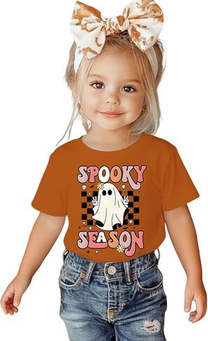 Toddler Girls Halloween T-Shirt Kid Spooky Season Shirts Checkerboard Ghost Graphic Tees Outfits Short Sleeve Tops in Kuwait