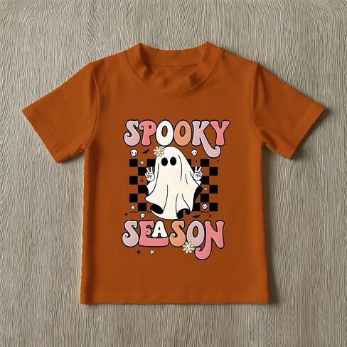 Toddler Girls Halloween T-Shirt Kid Spooky Season Shirts Checkerboard Ghost Graphic Tees Outfits Short Sleeve Tops in Kuwait