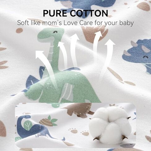 Baby Sleep Sack 6-12 Months, Long Sleeve Baby Wearable Blanket 0.5 Tog with Mittens, 2-Way Zipper Infant Cotton Sleeping Sack for Boy and Girl Green Dinosaur 2 Pack (Medium) in Kuwait
