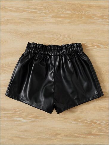 SOLY HUX Toddler Girl's PU Leather Shorts Elastic Waist Straight Leg Loose Casual Shorts in Kuwait