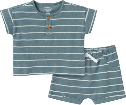 Modern Moments by Gerber baby-boys 2-piece Short-sleeve Henley Shirt and Short Set in Saudi Arabia