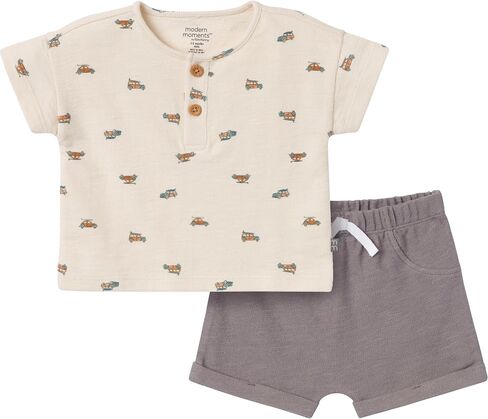 Modern Moments by Gerber Baby Boys 2 Piece Short Sleeve Henley Shirt Shorts in Saudi Arabia