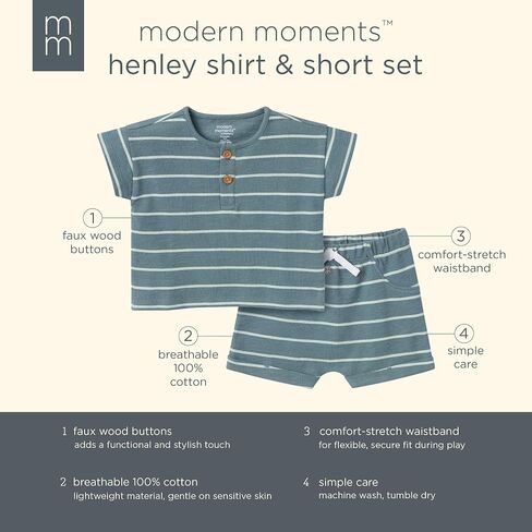 Modern Moments by Gerber baby-boys 2-piece Short-sleeve Henley Shirt and Short Set in Saudi Arabia