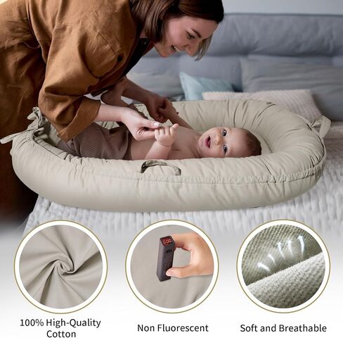 Baby Lounger - Baby Lounger for Newborn 0-24 Months, Soft Breathable Cotton Infant Lounger Cover, Portable Baby Nest for Travel, Newborn Essentials (Sienna) in Saudi Arabia