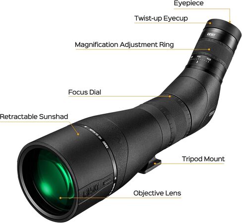 Gosky Flagship DiamondEdge 20-60x80 Spotting Scope with Tripod, Carrying Bag and Quick Phone Holder - BAK4 High Definition Waterproof Spotter Scope for Bird Watching Wildlife observing,Green in Saudi Arabia