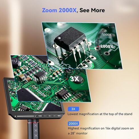 TOMLOV Autofocus 4K Digital Microscope: 8" TM4K-AF Flex Arm HDMI Micro Soldering Microscopes for Adults, Side Lights Coin Microscope, 52MP LCD Microscopes with Screen, Electronics Repair Mat, 64G in Saudi Arabia