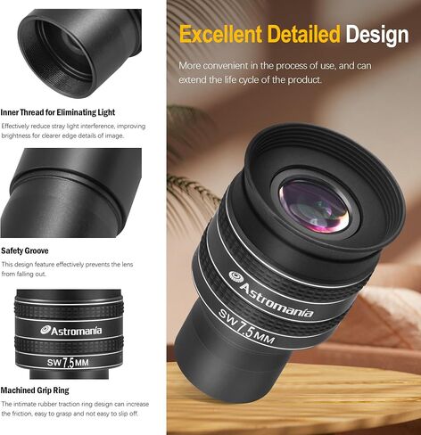 Astromania Telescope Eyepiece 7.5mm, Wide Angle 58 Degree Apparent Field Planetary Eyepiece for 1.25 inch Astronomy Telescope & Filter, Fully Multi-Coated Telescope Accessory for Planetary Observation in Saudi Arabia