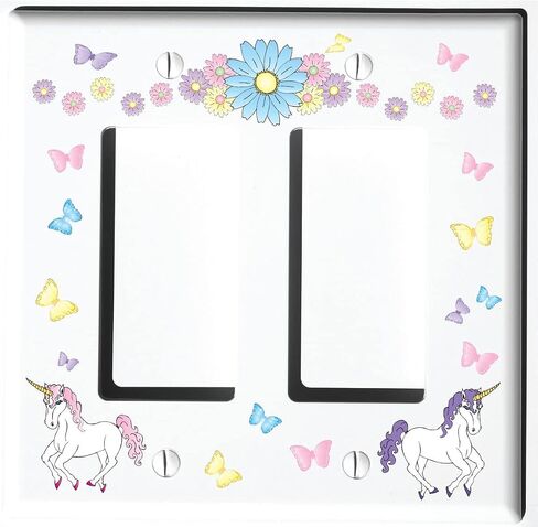 Unicorn Horse Light Switch Plate and Outlet Wall Plate Covers Unicorn Pony Girls Room Decor (Double Rocker) in Saudi Arabia
