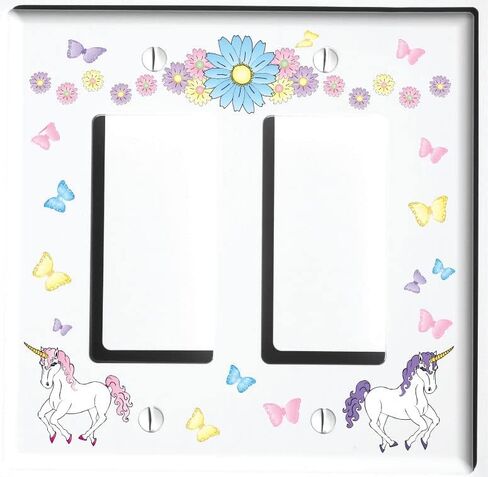Unicorn Horse Light Switch Plate and Outlet Wall Plate Covers Unicorn Pony Girls Room Decor (Double Rocker) in Saudi Arabia