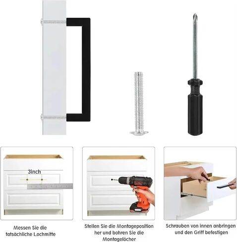 6pcs Square Furniture Cabinet Handle Stainless Steel Door Knobs Cupboard Drawer Pulls(Black,256mm) in Saudi Arabia