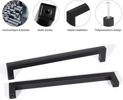 6pcs Square Furniture Cabinet Handle Stainless Steel Door Knobs Cupboard Drawer Pulls(Black,256mm) in Saudi Arabia