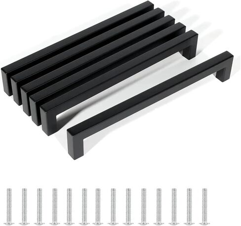 6pcs Square Furniture Cabinet Handle Stainless Steel Door Knobs Cupboard Drawer Pulls(Black,256mm) in Saudi Arabia