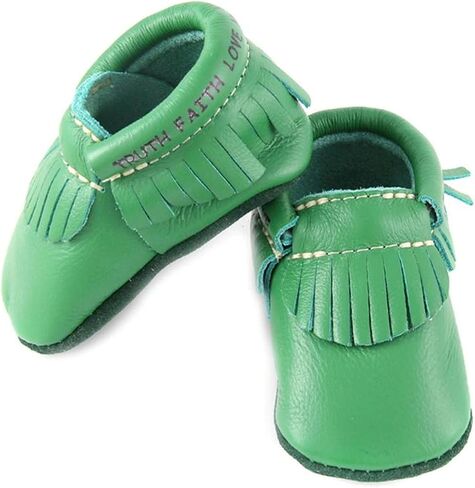 First Steps Classic Green Leather Moccasins with Bible Verse, 3 M US Infant in Saudi Arabia