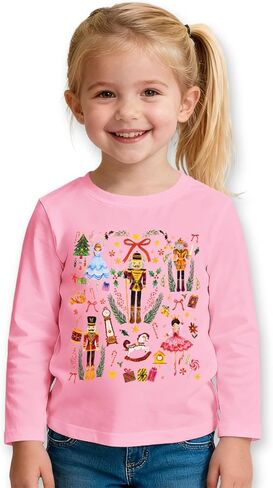 Ritatte Toddler Girls Christmas Shirt Nutcracker Ballet Graphic T-Shirt Xmas Holiday Tees Cute Fall Kids Long Sleeve Tops in Saudi Arabia