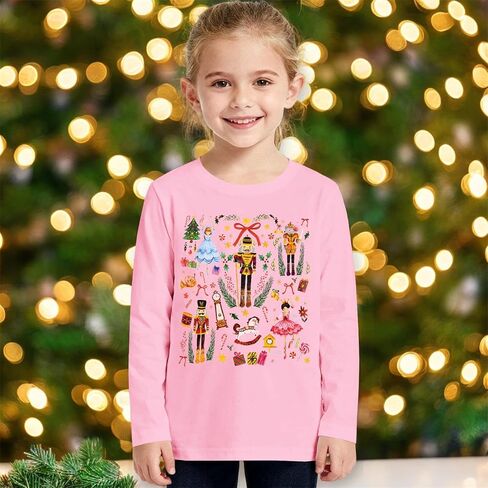 Ritatte Toddler Girls Christmas Shirt Nutcracker Ballet Graphic T-Shirt Xmas Holiday Tees Cute Fall Kids Long Sleeve Tops in Saudi Arabia