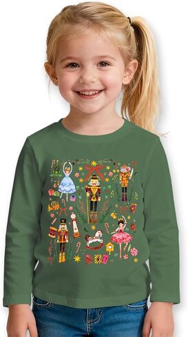 Ritatte Toddler Girls Christmas Shirt Nutcracker Ballet Graphic T-Shirt Xmas Holiday Tees Cute Fall Kids Long Sleeve Tops in Saudi Arabia