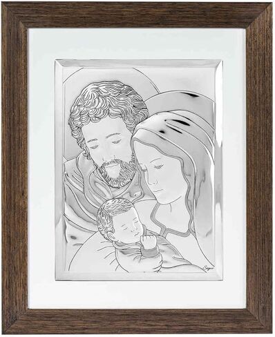 Bethlehem Handicrafts Holy Family with Baby Jesus Christ Silver Icon Wooden Frame in Saudi Arabia