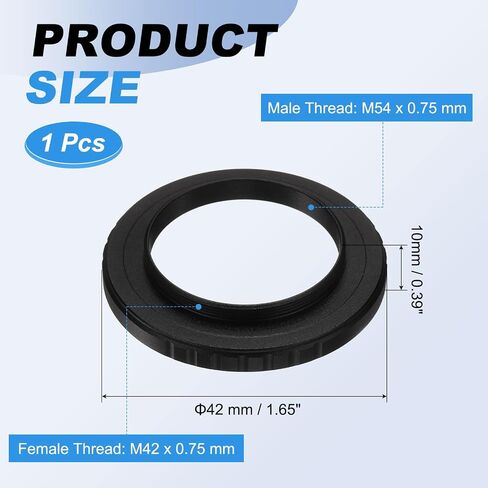 محول تلسكوب باتيكل M54 × 0.75 مم ذكر إلى M42 × 0.75 مم خيط أنثى، عدسة من سبائك الألومنيوم حلقة تصاعدية لمنظار الكاميرا، أسود 10 مم in Kuwait