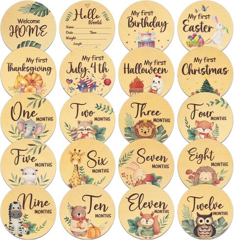 Baby Monthly Milestone Cards Sign, 10 Double Sided Hello World Newborn Sign My First Holiday Milestone for New Baby Shower Christmas Gifts in Kuwait
