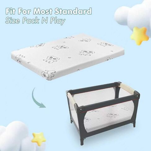 حزمة ولعب مرتبة ، 38 × 26 حزمة مزدوجة من الوجهين n play presttses portable foam foam prattress pad for pack play with cover tovelable cover cover in Kuwait