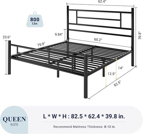 إطار سرير معدني بمنصة معدنية مقاس 14 بوصة من Allewie مع لوح أمامي ولوح قدم، وتخزين أسفل السرير، ودعم شرائح معدنية قوية، وأساس مرتبة، ولا حاجة إلى صندوق زنبركي، سهل التجميع، أبيض in Kuwait