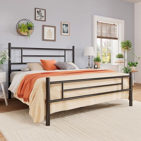 إطار سرير معدني بمنصة معدنية مقاس 14 بوصة من Allewie مع لوح أمامي ولوح قدم، وتخزين أسفل السرير، ودعم شرائح معدنية قوية، وأساس مرتبة، ولا حاجة إلى صندوق زنبركي، سهل التجميع، أبيض in Kuwait