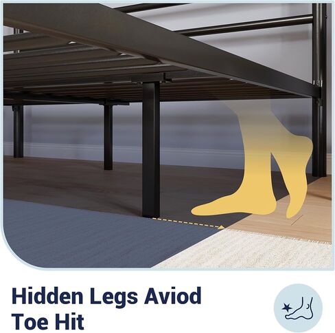 إطار سرير معدني بمنصة معدنية مقاس 14 بوصة من Allewie مع لوح أمامي ولوح قدم، وتخزين أسفل السرير، ودعم شرائح معدنية قوية، وأساس مرتبة، ولا حاجة إلى صندوق زنبركي، سهل التجميع، أبيض in Kuwait