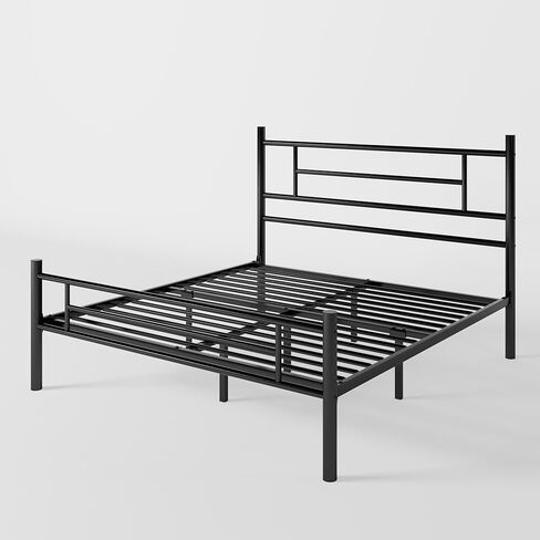 إطار سرير معدني بمنصة معدنية مقاس 14 بوصة من Allewie مع لوح أمامي ولوح قدم، وتخزين أسفل السرير، ودعم شرائح معدنية قوية، وأساس مرتبة، ولا حاجة إلى صندوق زنبركي، سهل التجميع، أبيض in Kuwait