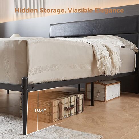 BedsPick إطار سرير بحجم كوين، إطار سرير بمنصة مع لوح أمامي منجد، 12 شريحة هادئة، تصميم على الطراز الحضري، لا حاجة إلى صندوق زنبركي in Saudi Arabia