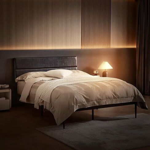 BedsPick إطار سرير بحجم كوين، إطار سرير بمنصة مع لوح أمامي منجد، 12 شريحة هادئة، تصميم على الطراز الحضري، لا حاجة إلى صندوق زنبركي in Saudi Arabia