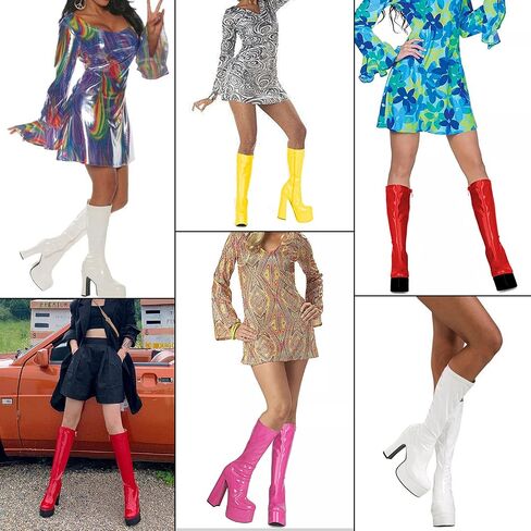 MeiLuSi GoGo Boots for Women Platform Knee High Boots Chunky Block 90s 70s Go Go Disco Shoes in Saudi Arabia