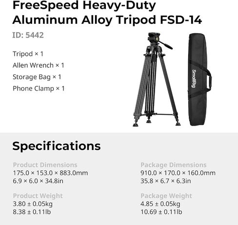 حامل ثلاثي للفيديو عالي التحمل من SmallRig FreeSpeed، حامل ثلاثي للكاميرا مقاس 74 بوصة مع رأس سائل 360 درجة للوحة مانفروتو، تمديد سريع بمقبض واحد، وعاء 75 مم، تحميل ما يصل إلى 17.64 رطل لكاميرا DSLR بدون مرآة، كاميرا فيديو- FSD14 in Saudi Arabia
