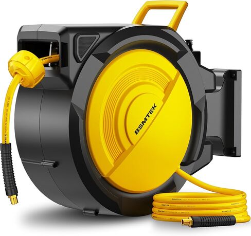 80FT+6.5FT Retractable Air Hose Reel, 3/8" Hybrid Air Hose, Air Compressor Hose Reel with Max 300 PSI Patented Design, Wall Mount Pneumatic Hose Reel for Garage Workshop, 180°Automatic Rewind in Kuwait