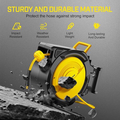 80FT+6.5FT Retractable Air Hose Reel, 3/8" Hybrid Air Hose, Air Compressor Hose Reel with Max 300 PSI Patented Design, Wall Mount Pneumatic Hose Reel for Garage Workshop, 180°Automatic Rewind in Kuwait