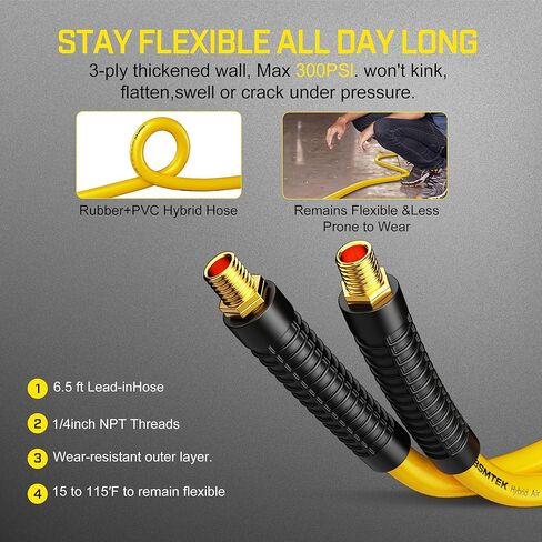 80FT+6.5FT Retractable Air Hose Reel, 3/8" Hybrid Air Hose, Air Compressor Hose Reel with Max 300 PSI Patented Design, Wall Mount Pneumatic Hose Reel for Garage Workshop, 180°Automatic Rewind in Kuwait