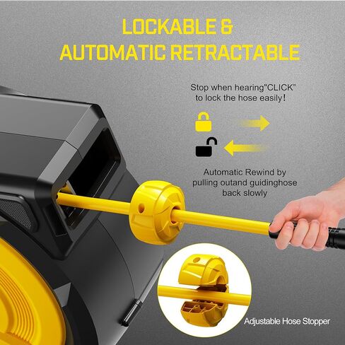 80FT+6.5FT Retractable Air Hose Reel, 3/8" Hybrid Air Hose, Air Compressor Hose Reel with Max 300 PSI Patented Design, Wall Mount Pneumatic Hose Reel for Garage Workshop, 180°Automatic Rewind in Kuwait