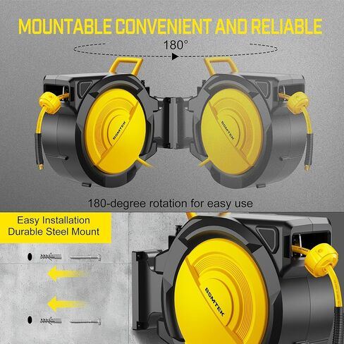 80FT+6.5FT Retractable Air Hose Reel, 3/8" Hybrid Air Hose, Air Compressor Hose Reel with Max 300 PSI Patented Design, Wall Mount Pneumatic Hose Reel for Garage Workshop, 180°Automatic Rewind in Kuwait