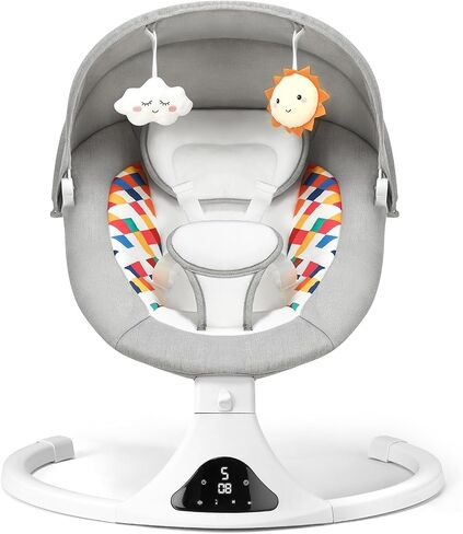 Electric Baby Swing for Infants to Toddler, Portable Infant Swing with Remote Control, Baby Swings with 5 Speeds, 5-Point Harness (Gray) in Saudi Arabia