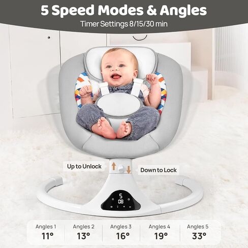 Electric Baby Swing for Infants to Toddler, Portable Infant Swing with Remote Control, Baby Swings with 5 Speeds, 5-Point Harness (Gray) in Saudi Arabia