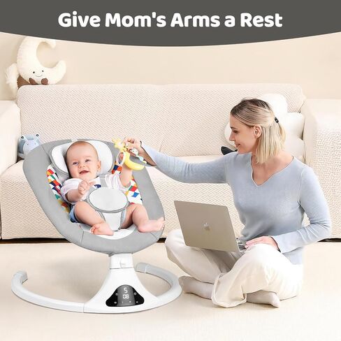 Electric Baby Swing for Infants to Toddler, Portable Infant Swing with Remote Control, Baby Swings with 5 Speeds, 5-Point Harness (Gray) in Saudi Arabia