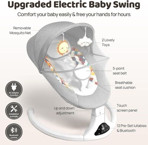 Electric Baby Swing for Infants to Toddler, Portable Infant Swing with Remote Control, Baby Swings with 5 Speeds, 5-Point Harness (Gray) in Saudi Arabia