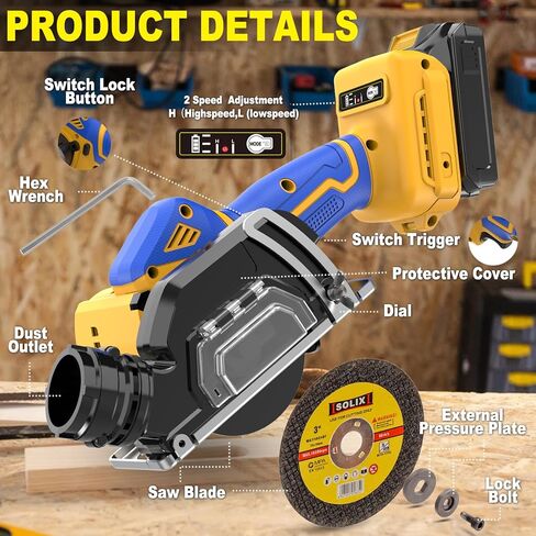 أداة قطع لاسلكية متوافقة مع بطارية ديوالت 20 فولت ماكس، منشار محرك بدون فرش، قاطع بلاط زاوية طاحونة لاسلكية، مع 6 شفرات منشار 3 بوصة للمعادن والخشب والبلاط والبلاستيك (بدون بطارية) in Kuwait