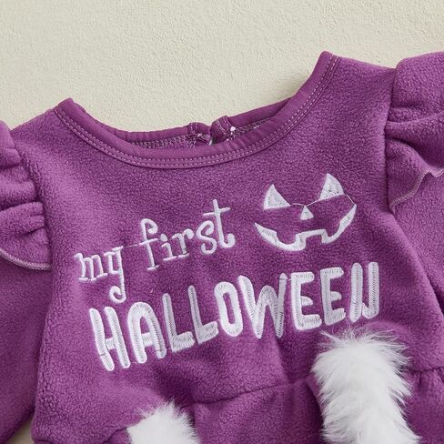 فستان My First Halloween للفتيات الصغيرات، فستان على شكل قرع، بأكمام طويلة، مزين بالفرو، فساتين الأميرة المخملية in Saudi Arabia