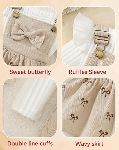 ملابس للفتيات الصغيرات بأكمام طويلة تي شيرت مضلع بفيونكة فساتين عامة تنورة بحمالات مجموعة ملابس الخريف والشتاء in Kuwait