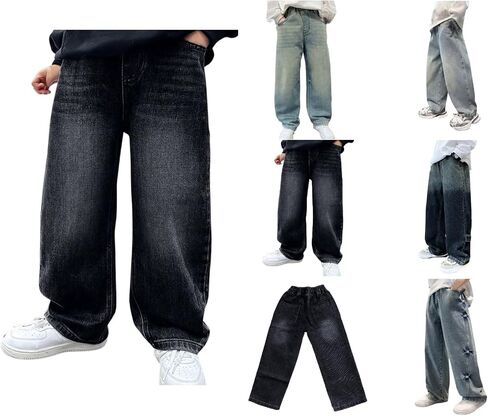 Kids Baby Baggy Jeans Boys Straight Leg Jeans for Girls Wide Leg Pants with Pockets Toddler Boy Clothes Long Trousers in Saudi Arabia