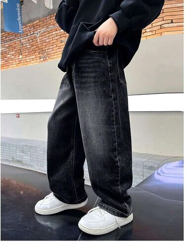 Kids Baby Baggy Jeans Boys Straight Leg Jeans for Girls Wide Leg Pants with Pockets Toddler Boy Clothes Long Trousers in Saudi Arabia