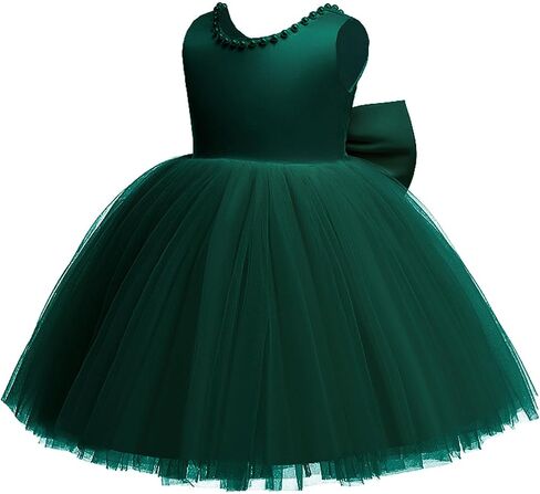 6M-6T طفل رضيع الفتيات اللؤلؤ عارية الذراعين كبير Bowknot توتو ثوب حفل زفاف الكرة ثوب الأميرة مع أغطية الرأس in Kuwait