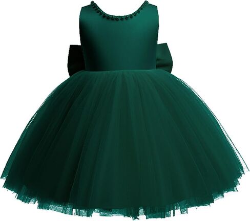 6M-6T طفل رضيع الفتيات اللؤلؤ عارية الذراعين كبير Bowknot توتو ثوب حفل زفاف الكرة ثوب الأميرة مع أغطية الرأس in Kuwait